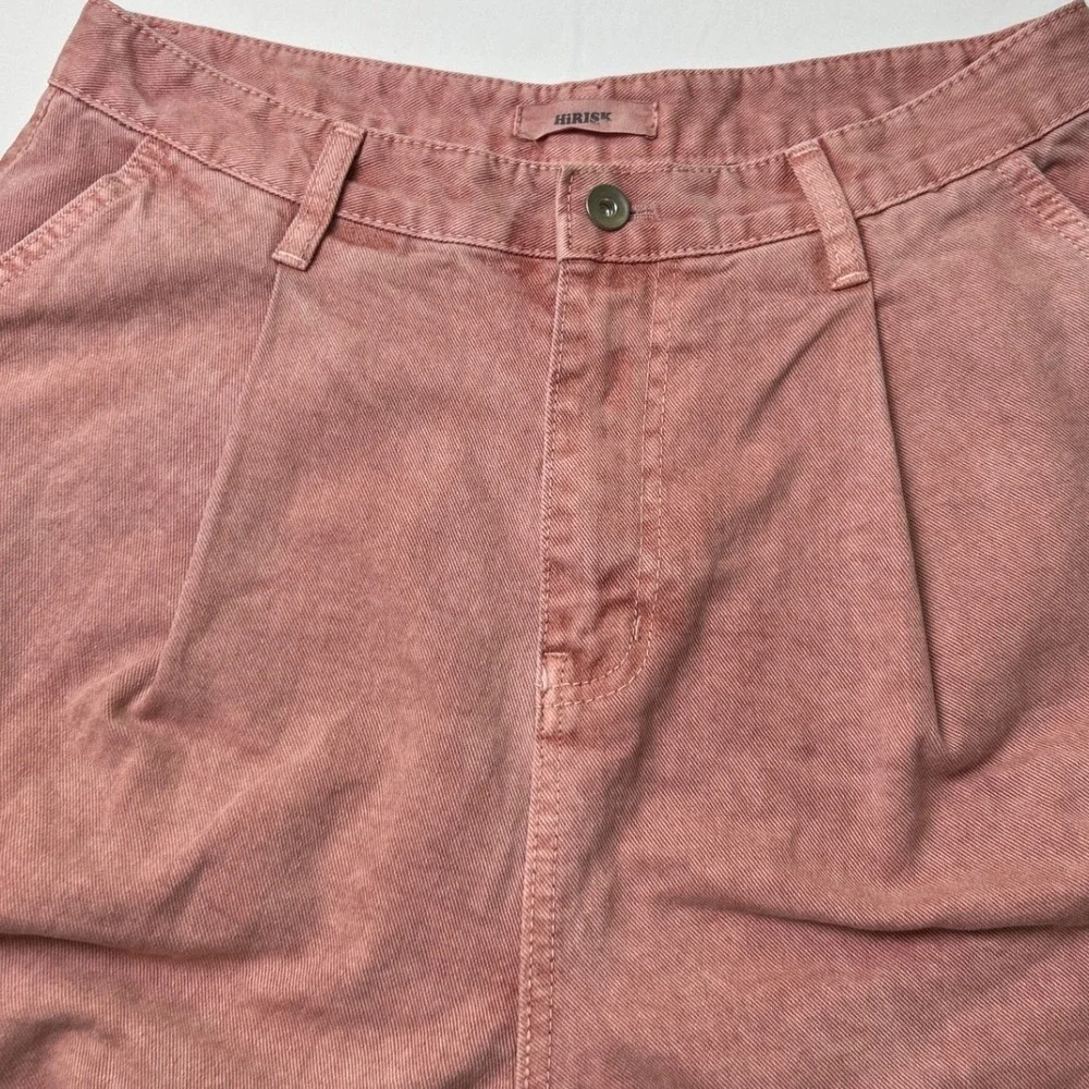 HiRisk Womens High Rise Pleated Wide Leg Cargo Pants Size M/10 Mauve Pink